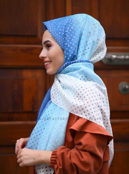 Khawla - Light Blue Patterned Cotton Hijab