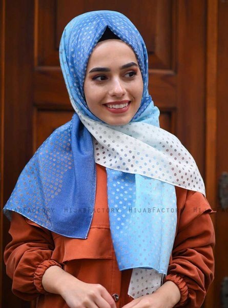 Khawla - Light Blue Patterned Cotton Hijab