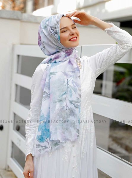 Light Blue & Purple Patterned Hijab - Sal Evi