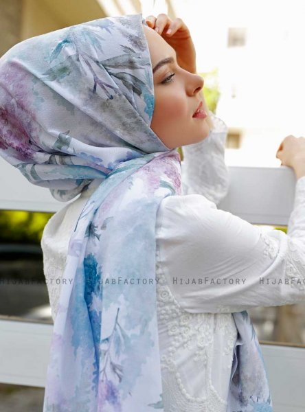 Light Blue & Purple Patterned Hijab - Sal Evi