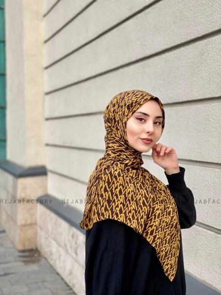 Majda - Mustard Patterned Crepe Hijab - Mirach