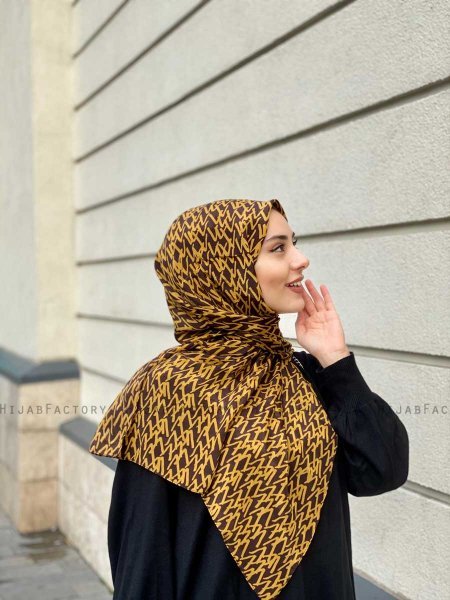 Majda - Mustard Patterned Crepe Hijab - Mirach