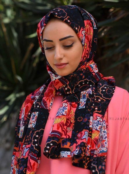 Marwa - Pink Patterned Crepe Hijab
