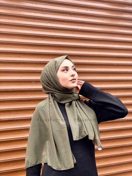 Maryna - Khaki Patterned Chiffon Hijab - Mirach