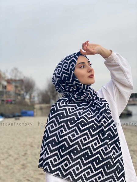 Meher - Black Patterned Cotton Hijab