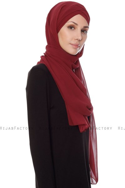 Mehtap - Bordeaux Practical One Piece Chiffon Hijab