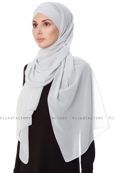 Mehtap - Light Grey Practical One Piece Chiffon Hijab