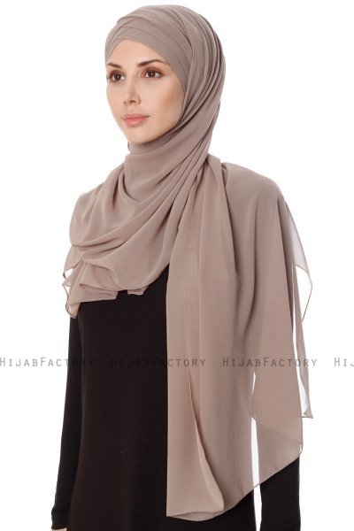 Mehtap - Taupe Practical One Piece Chiffon Hijab