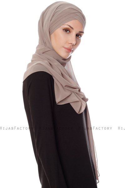 Mehtap - Taupe Practical One Piece Chiffon Hijab