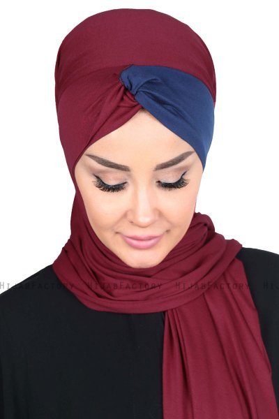 Mikaela - Bordeaux & Navy Blue Practical Cotton Hijab