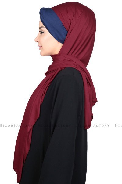 Mikaela - Bordeaux & Navy Blue Practical Cotton Hijab