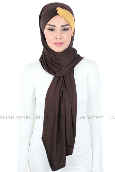 Mikaela - Brown & Mustard Practical Cotton Hijab