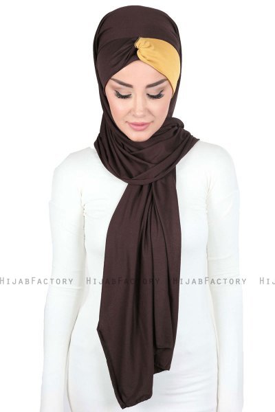 Mikaela - Brown & Mustard Practical Cotton Hijab