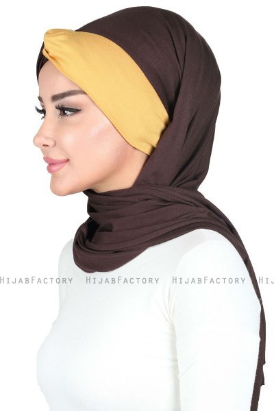 Mikaela - Brown & Mustard Practical Cotton Hijab