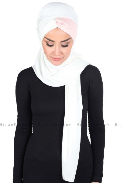 Mikaela - Creme & Dusty Pink Practical Cotton Hijab