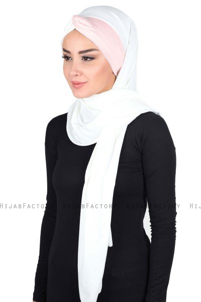 Mikaela - Creme & Dusty Pink Practical Cotton Hijab