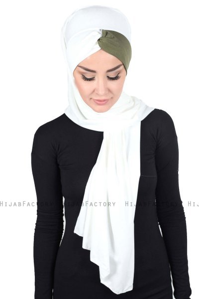 Mikaela - Creme & Khaki Practical Cotton Hijab