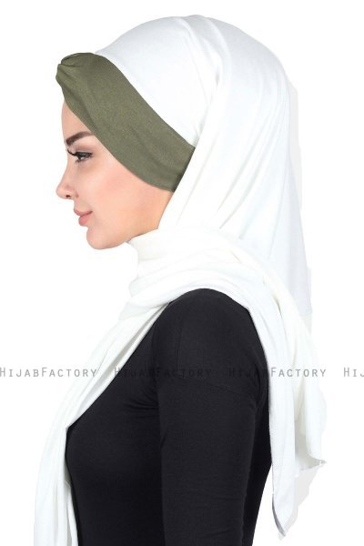 Mikaela - Creme & Khaki Practical Cotton Hijab