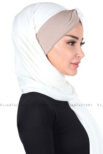 Mikaela - Creme & Taupe Practical Cotton Hijab