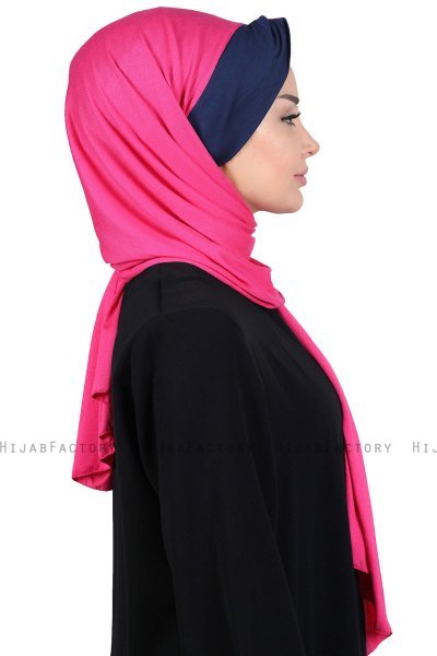 Mikaela - Fuchsia & Navy Blue Practical Cotton Hijab
