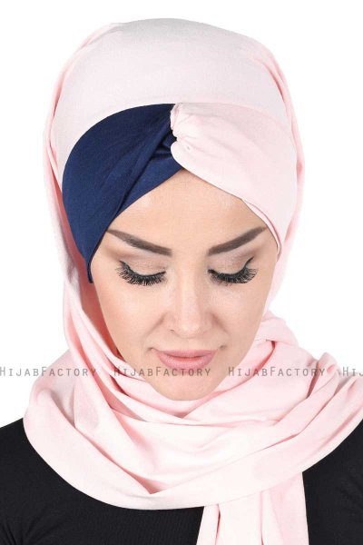 Mikaela - Dusty Pink & Navy Blue Practical Cotton Hijab