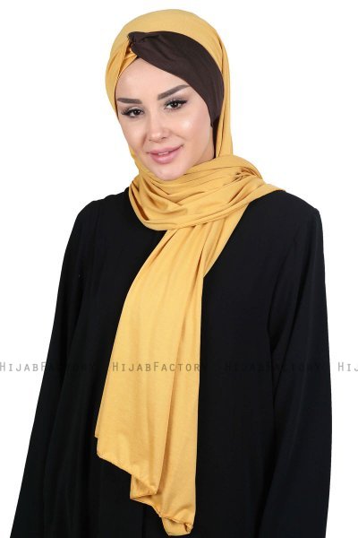 Mikaela - Mustard & Brown Practical Cotton Hijab