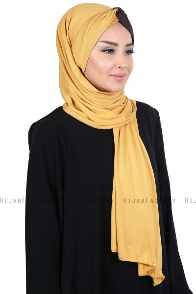 Mikaela - Mustard & Brown Practical Cotton Hijab