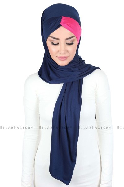 Mikaela - Navy Blue & Fuchsia Practical Cotton Hijab