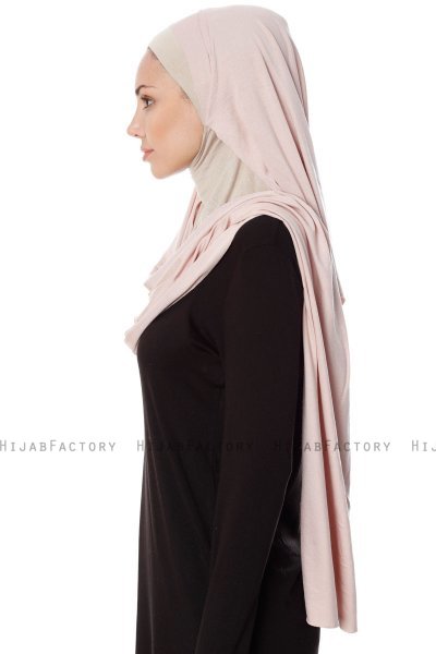 Naz - Dusty Pink & Light Taupe Practical One Piece Hijab - Ecardin