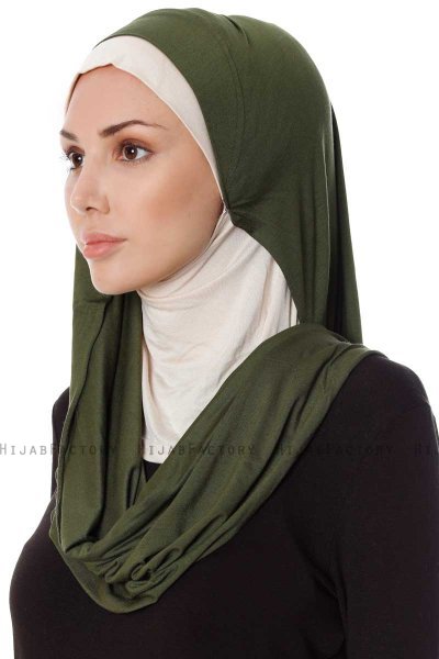 Naz - Khaki & Light Beige Practical One Piece Hijab - Ecardin