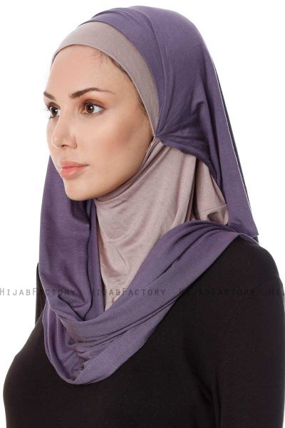 Naz - Purple & Stonegrey Practical One Piece Hijab - Ecardin