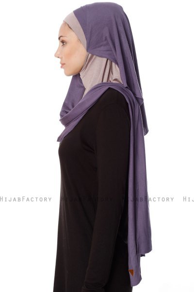 Naz - Purple & Stonegrey Practical One Piece Hijab - Ecardin