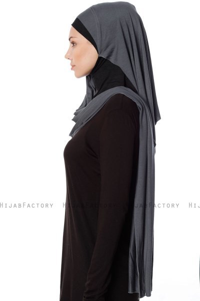 Naz - Dark Grey & Black Practical One Piece Hijab - Ecardin