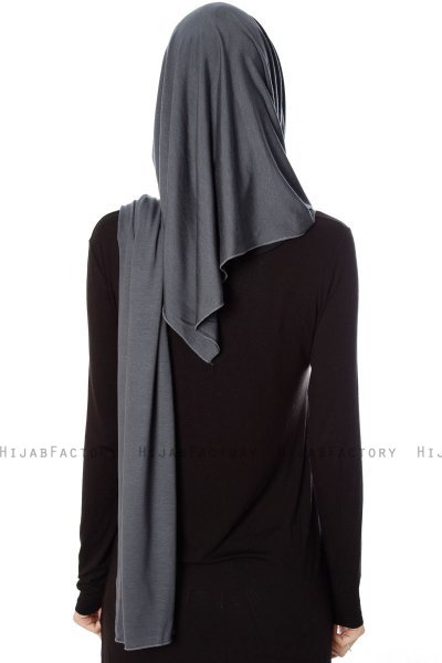 Naz - Dark Grey & Black Practical One Piece Hijab - Ecardin