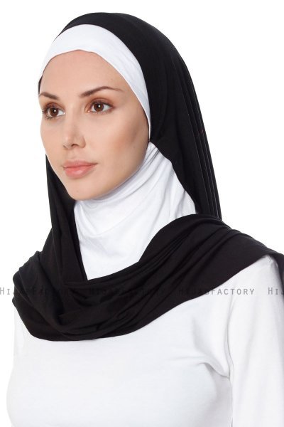 Naz - Black & White Practical One Piece Hijab - Ecardin