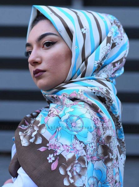 Niusha - Taupe Patterned Voile Hijab