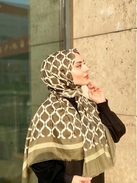 Nona - Khaki Patterned Cotton Hijab - Mirach