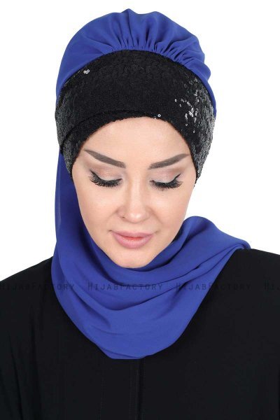 Olga - Blue & Black Chiffon Turban