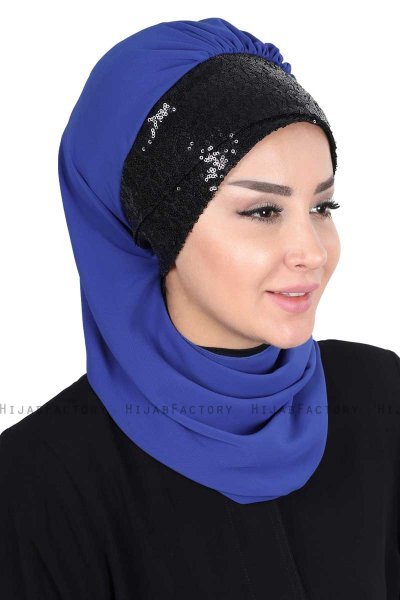 Olga - Blue & Black Chiffon Turban