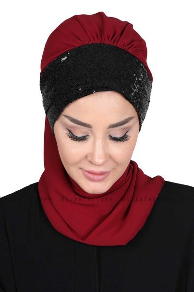 Olga - Bordeaux & Black Chiffon Turban