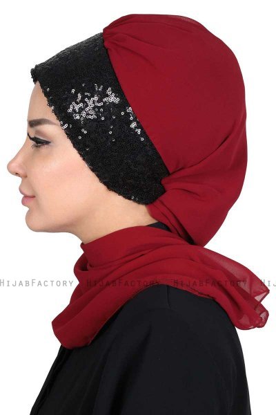 Olga - Bordeaux & Black Chiffon Turban