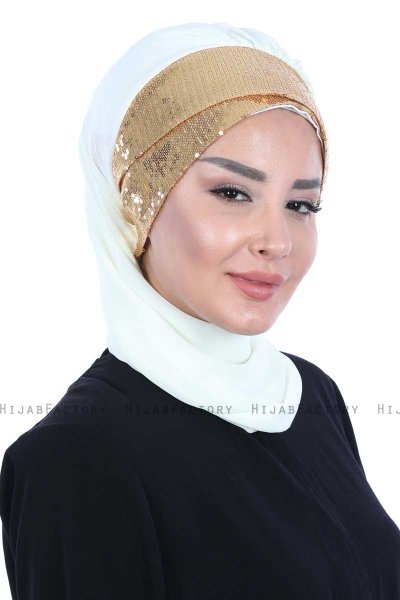 Olga - Creme & Gold Chiffon Turban