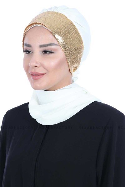 Olga - Creme & Gold Chiffon Turban