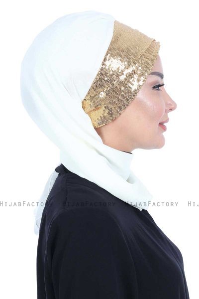 Olga - Creme & Gold Chiffon Turban