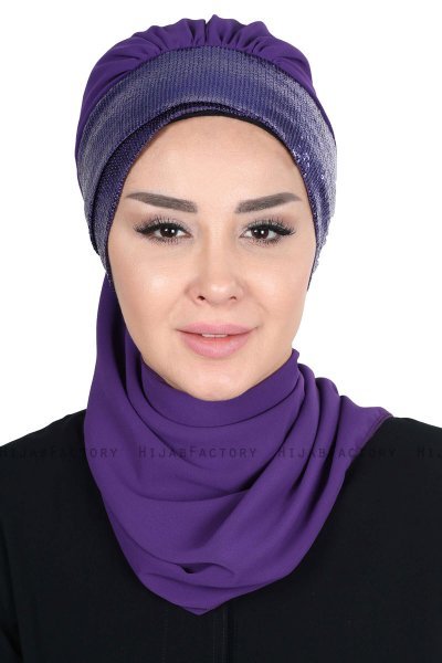 Olga - Purple & Purple Chiffon Turban