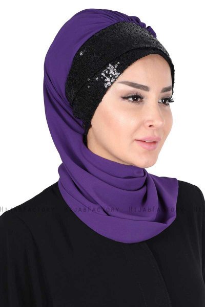 Olga - Purple & Black Chiffon Turban