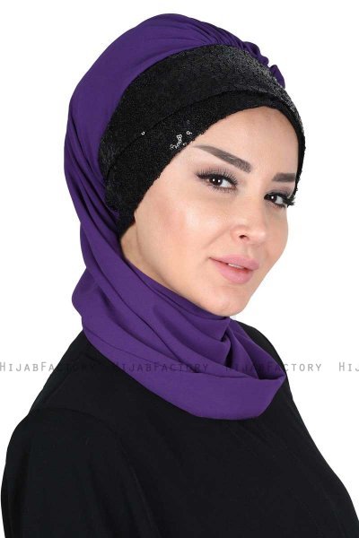 Olga - Purple & Black Chiffon Turban