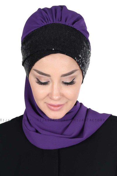 Olga - Purple & Black Chiffon Turban