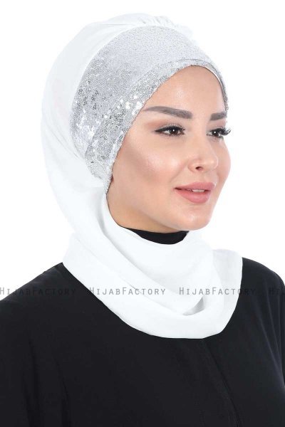 Olga - Offwhite & Silver Chiffon Turban