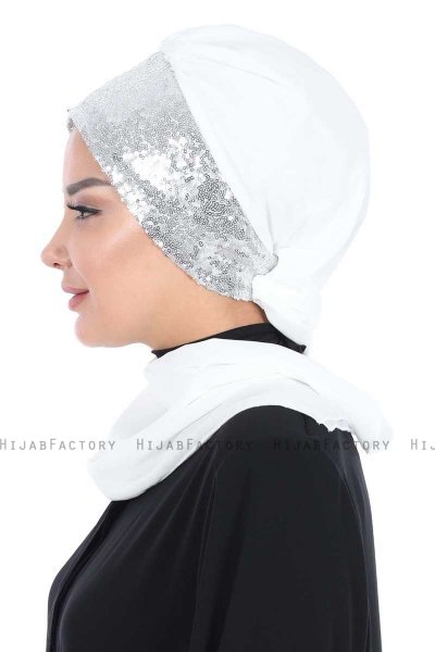 Olga - Offwhite & Silver Chiffon Turban